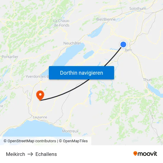 Meikirch to Echallens map