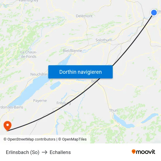 Erlinsbach (So) to Echallens map