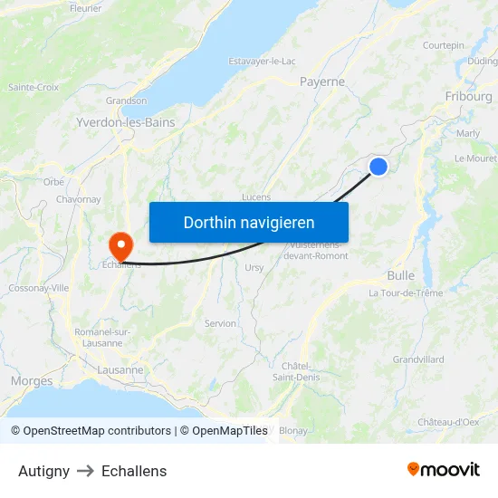 Autigny to Echallens map