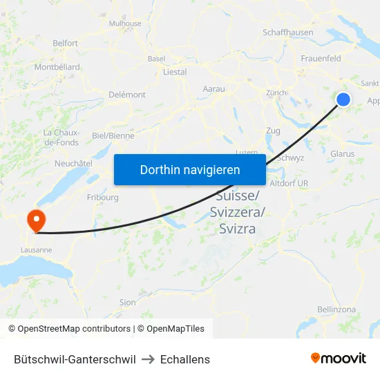 Bütschwil-Ganterschwil to Echallens map