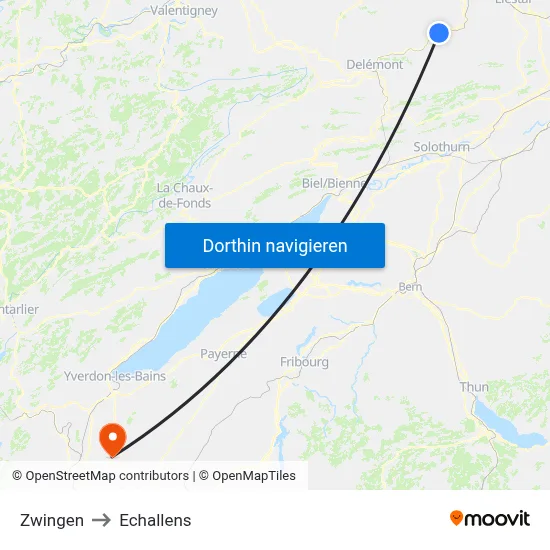 Zwingen to Echallens map
