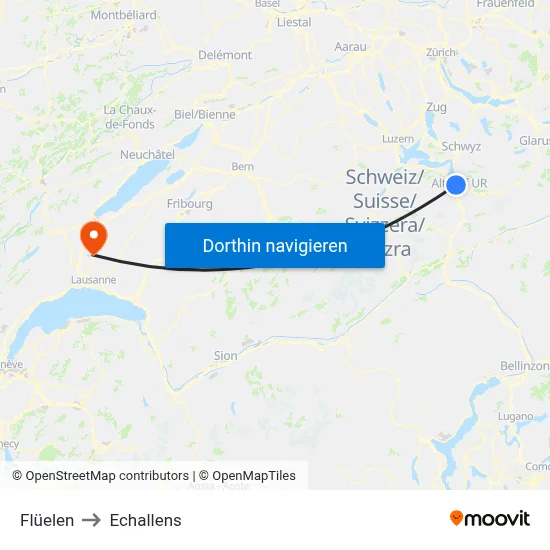 Flüelen to Echallens map