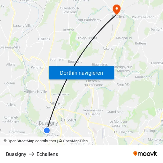 Bussigny to Echallens map