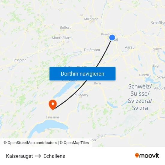 Kaiseraugst to Echallens map