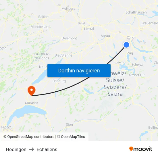 Hedingen to Echallens map