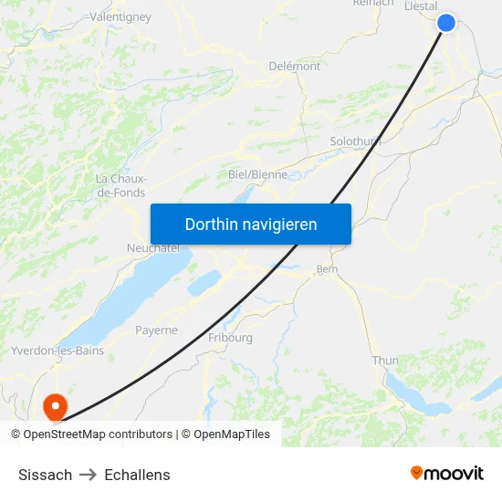 Sissach to Echallens map