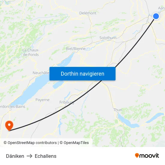 Däniken to Echallens map