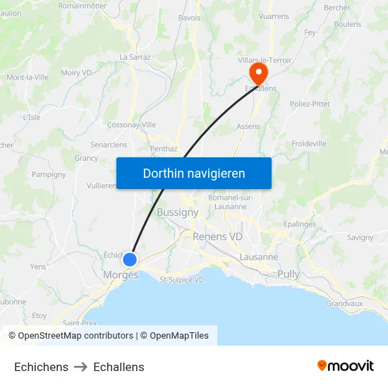 Echichens to Echallens map