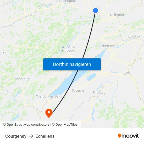 Courgenay to Echallens map