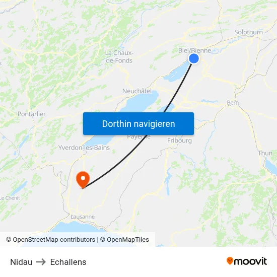 Nidau to Echallens map