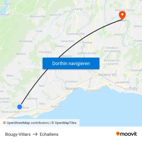 Bougy-Villars to Echallens map