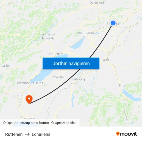 Rüttenen to Echallens map