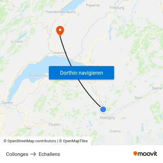 Collonges to Echallens map