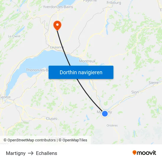 Martigny to Echallens map