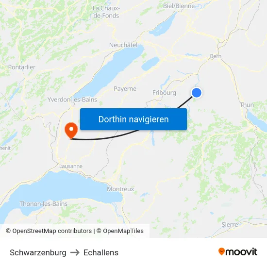 Schwarzenburg to Echallens map