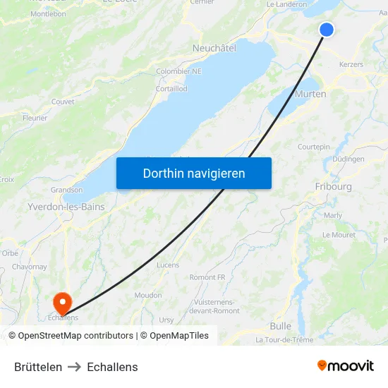 Brüttelen to Echallens map