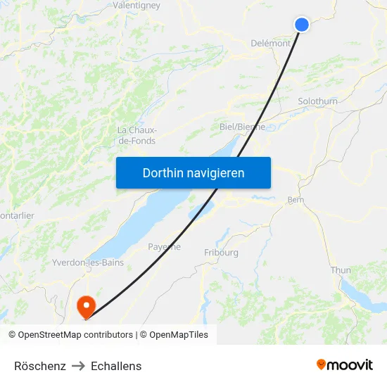 Röschenz to Echallens map