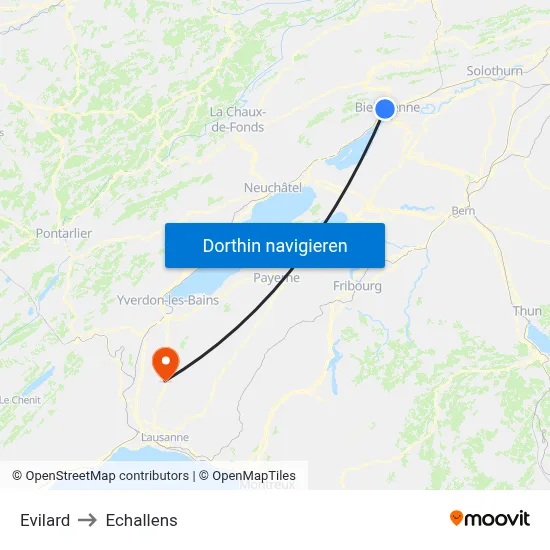 Evilard to Echallens map