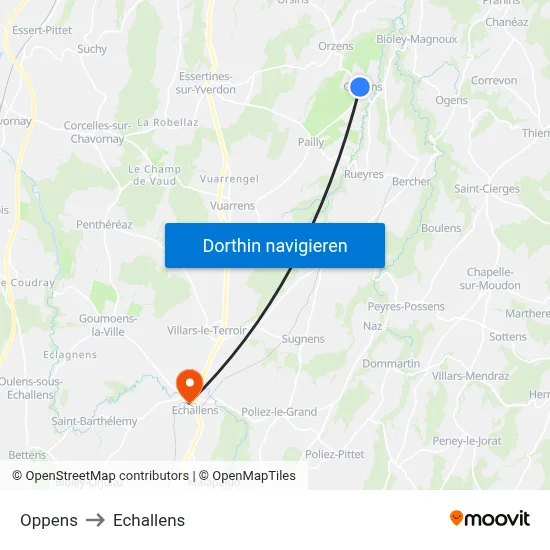 Oppens to Echallens map