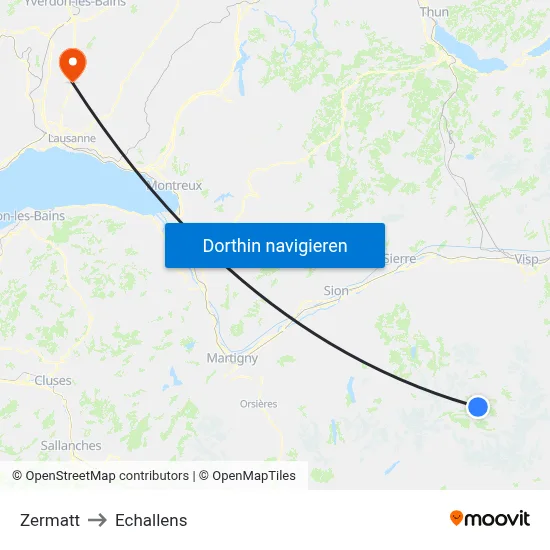 Zermatt to Echallens map