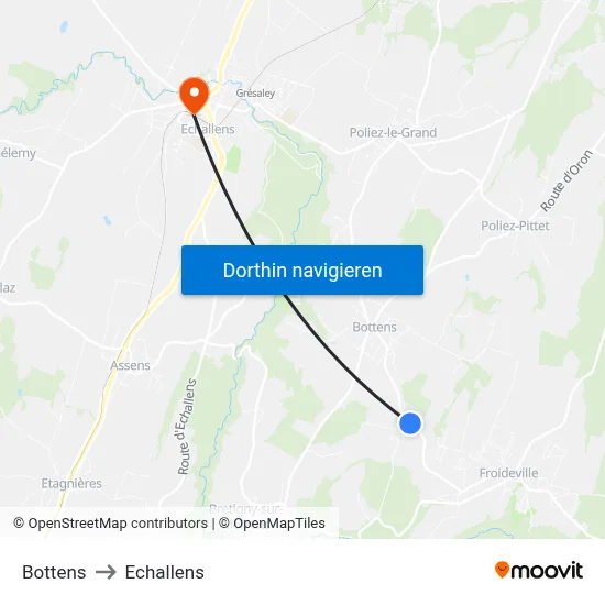 Bottens to Echallens map