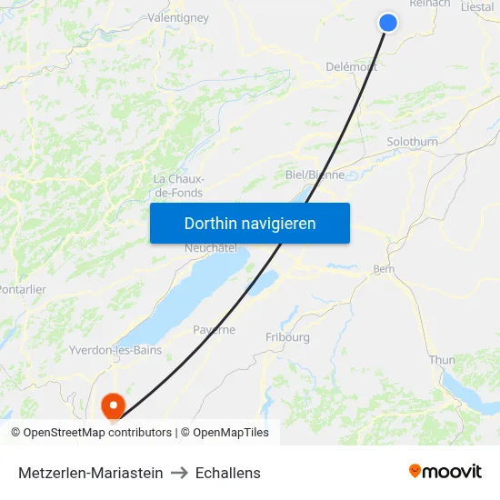 Metzerlen-Mariastein to Echallens map