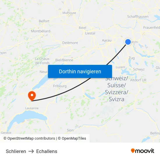 Schlieren to Echallens map