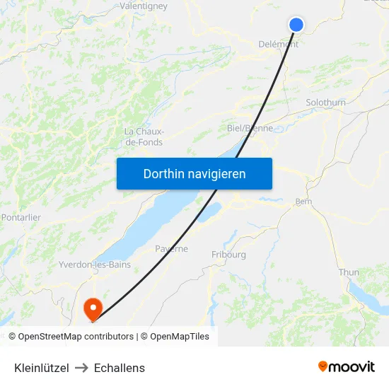 Kleinlützel to Echallens map