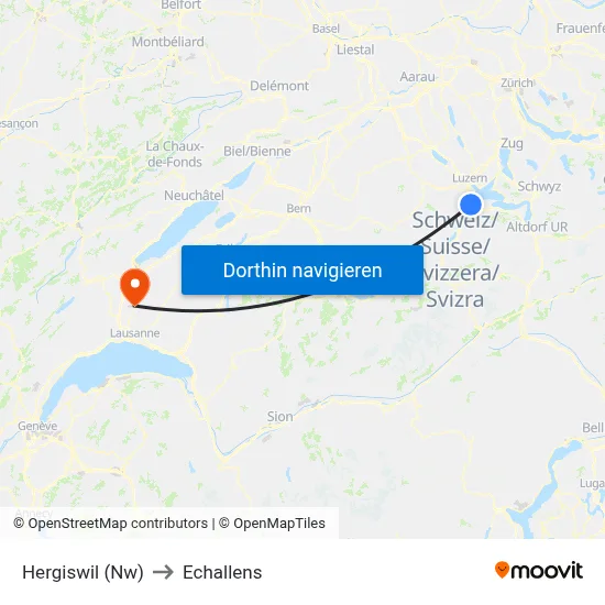 Hergiswil (Nw) to Echallens map