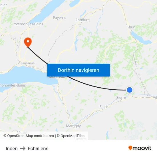 Inden to Echallens map