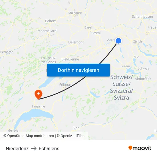 Niederlenz to Echallens map