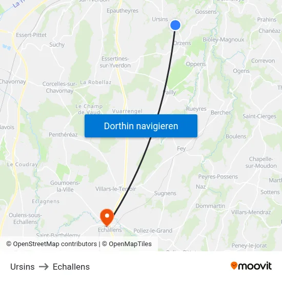 Ursins to Echallens map