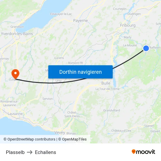 Plasselb to Echallens map