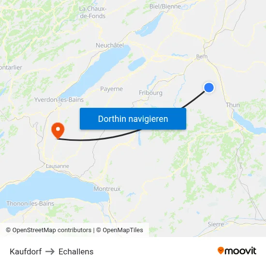 Kaufdorf to Echallens map