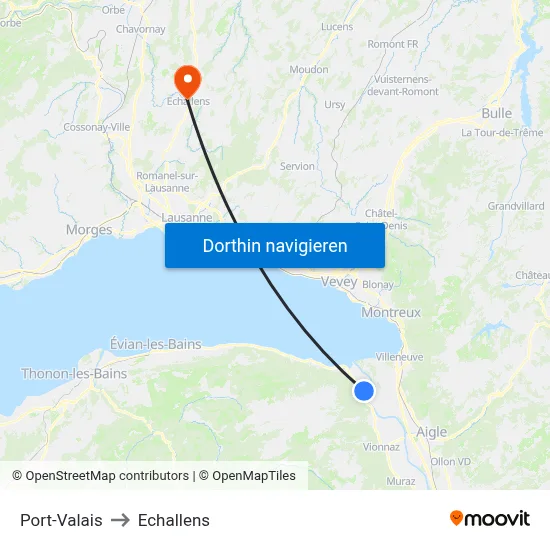 Port-Valais to Echallens map