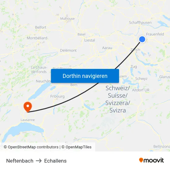 Neftenbach to Echallens map