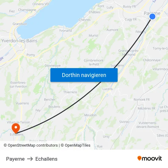 Payerne to Echallens map