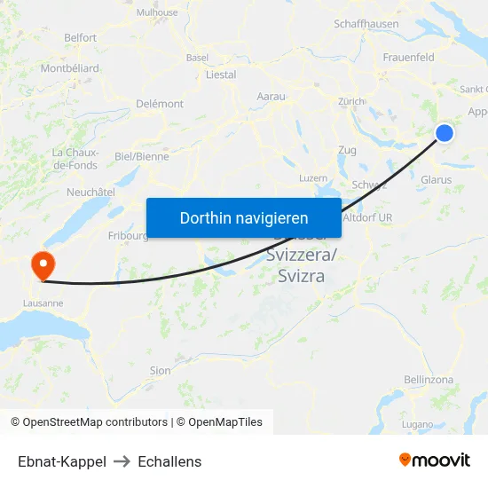 Ebnat-Kappel to Echallens map