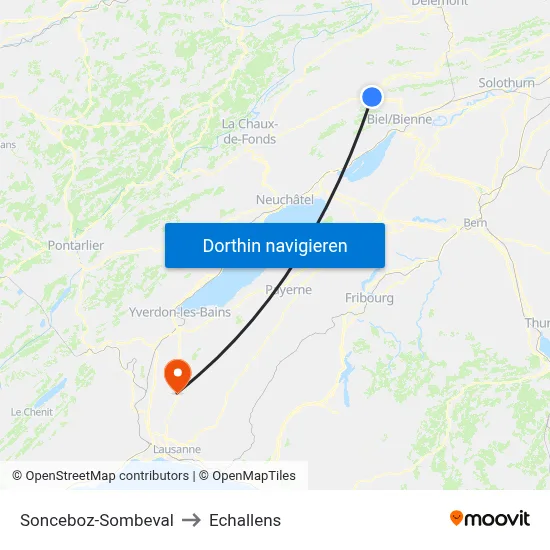 Sonceboz-Sombeval to Echallens map