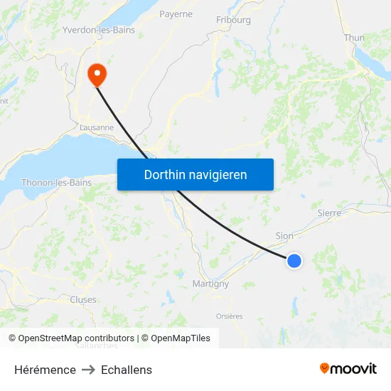 Hérémence to Echallens map