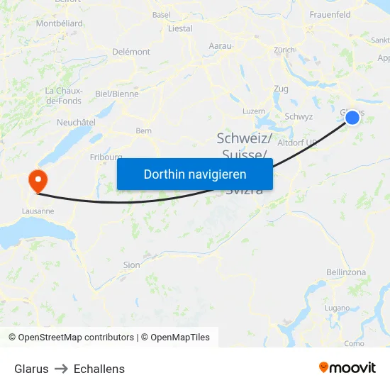 Glarus to Echallens map