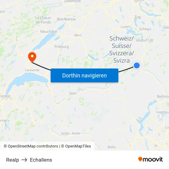 Realp to Echallens map