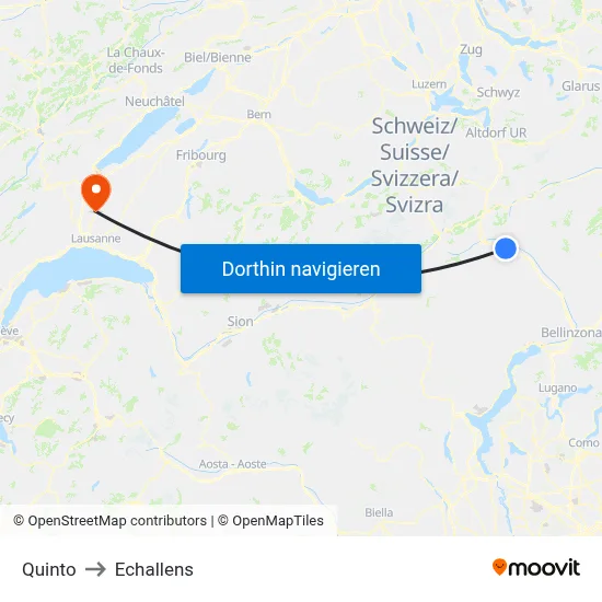 Quinto to Echallens map