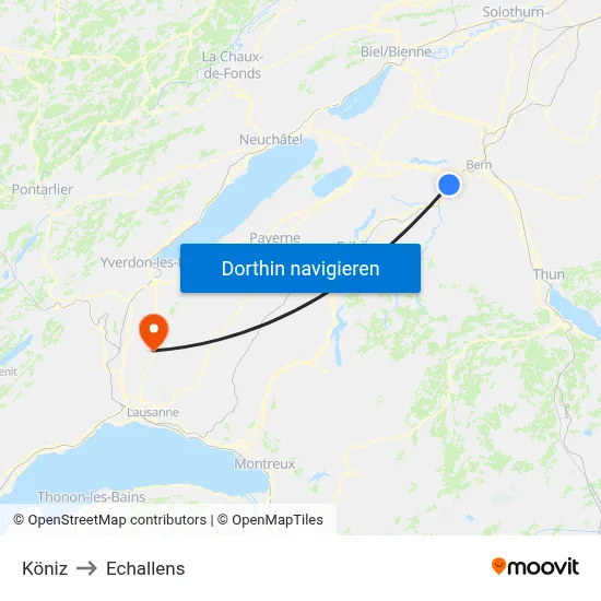 Köniz to Echallens map