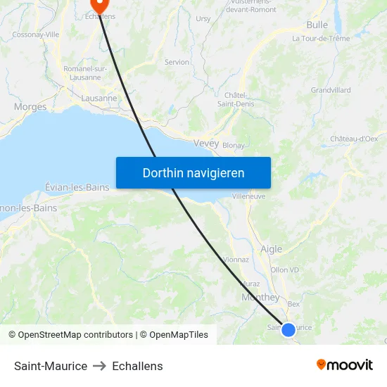 Saint-Maurice to Echallens map