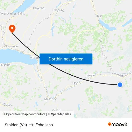 Stalden (Vs) to Echallens map