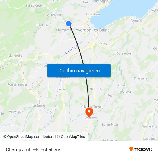 Champvent to Echallens map