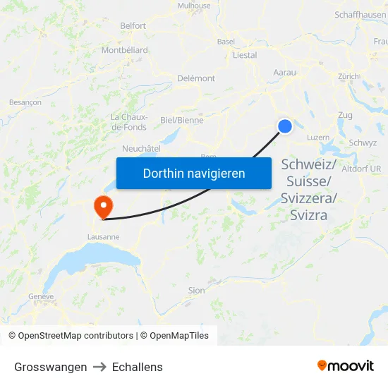 Grosswangen to Echallens map