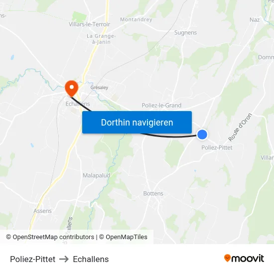 Poliez-Pittet to Echallens map