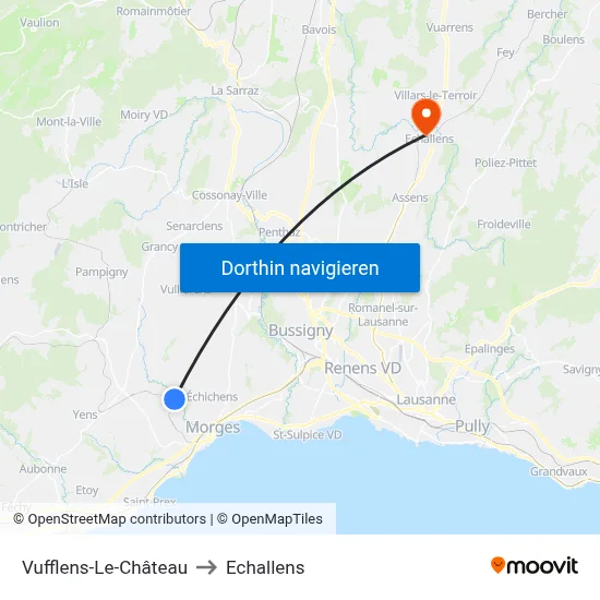 Vufflens-Le-Château to Echallens map